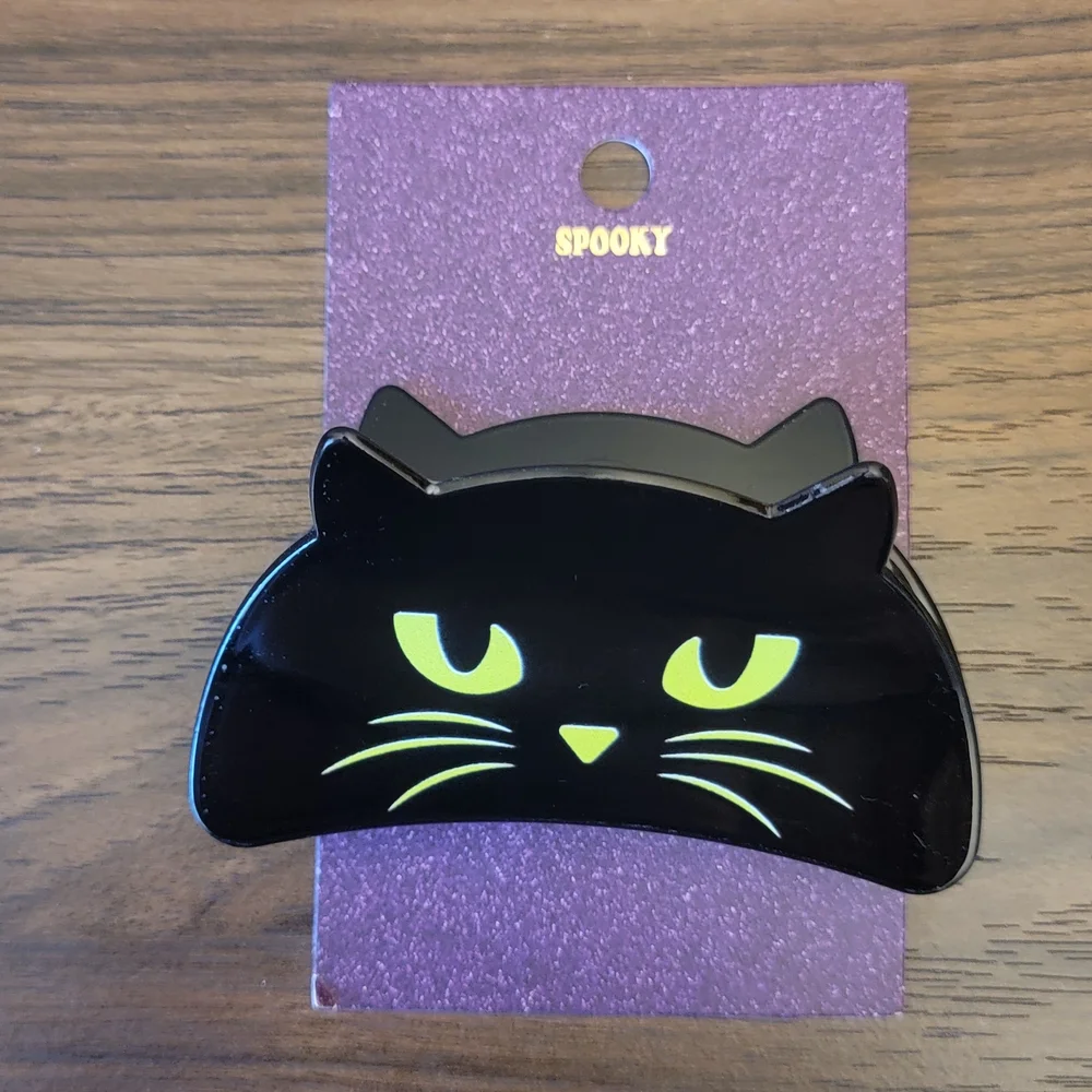 Black Cat Hair Clip Yellow Eyes Whiskers Halloween Spooky‎